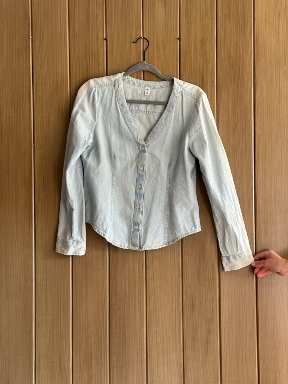 Light Wash Denim Button-Front Blouse